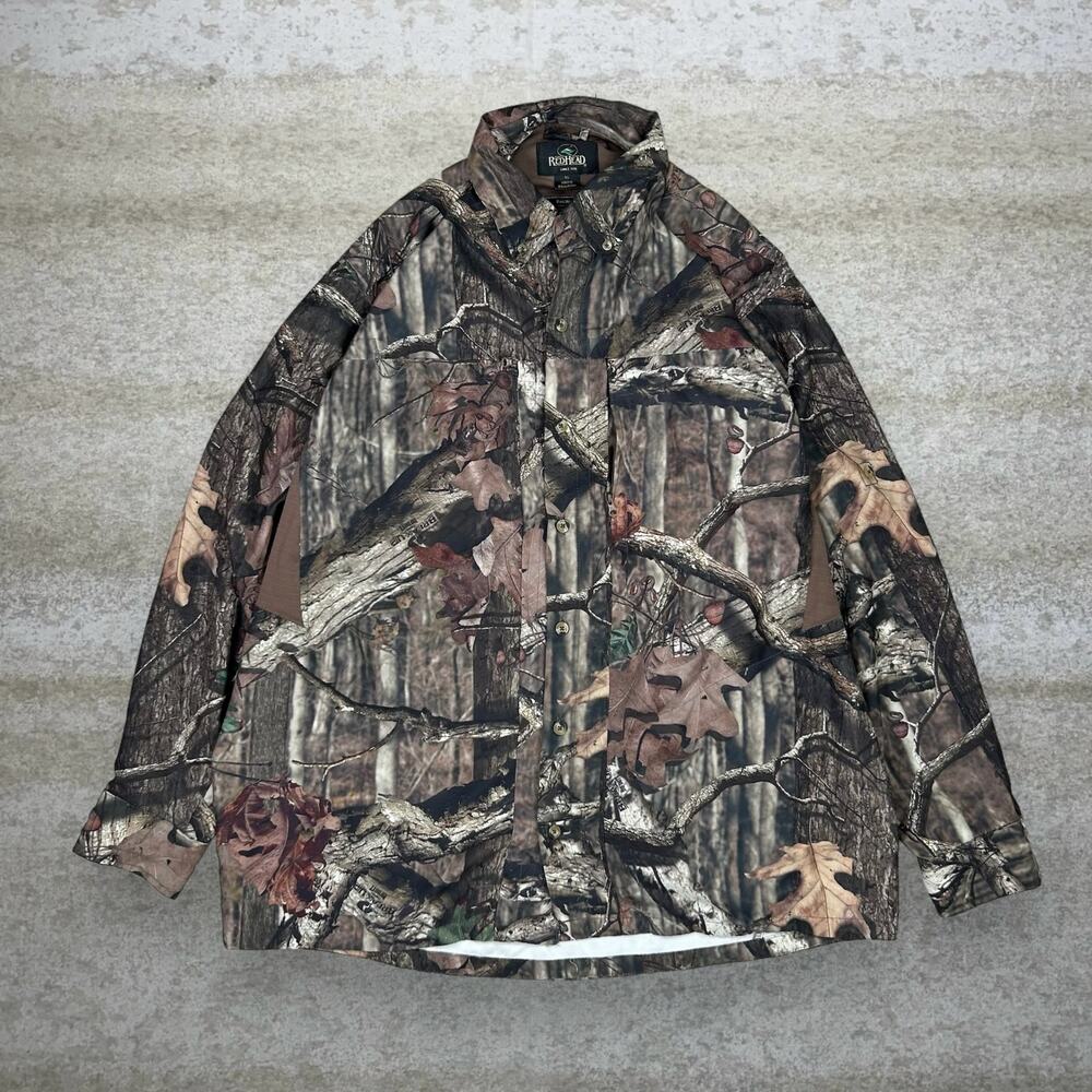 Vintage 90s Mossy Oak Hunting Camo Button Up Shirt Mens XL Polyester Long Sleeve